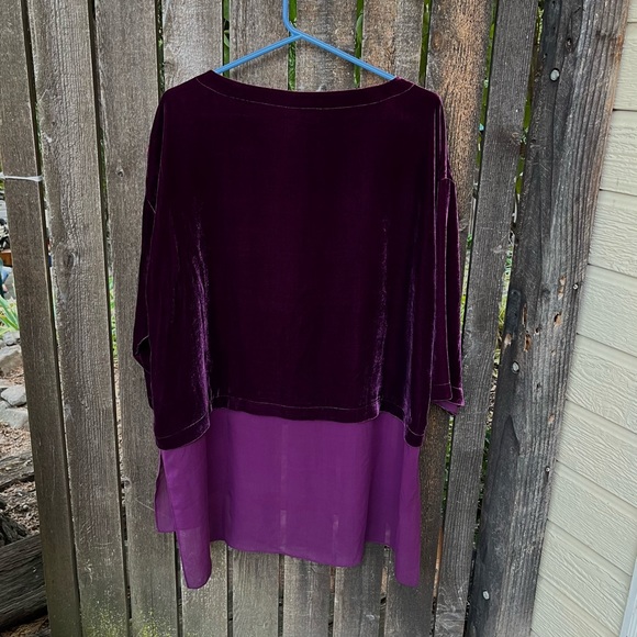 Eileen Fisher Bateau Neck Velvet Rayon Silk Hi-Lo Top In Mauve Sz Petite Large - Picture 4 of 14